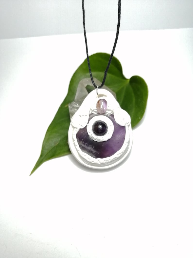Amethyst polymer clay wiccan necklace.Protection amulet.Witchy jewelry.Protection amulet.Reiki necklace