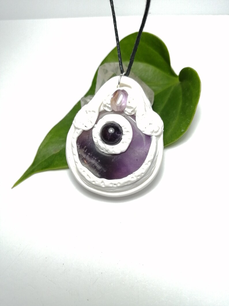 Amethyst polymer clay wiccan necklace.Protection amulet.Witchy jewelry.Protection amulet.Reiki necklace