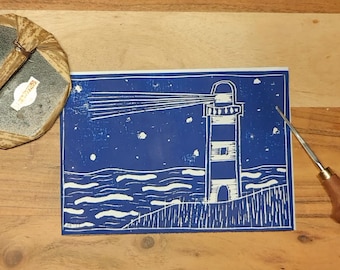 Linoldruck 'Leuchtturm"