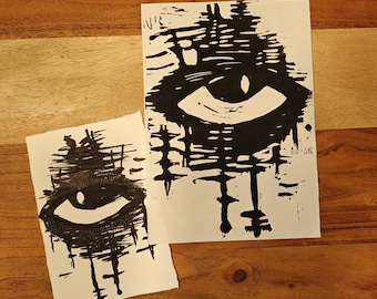 Linocut print "Eye in the dark"