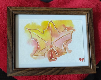 Aquarell Herbstblatt gerahmt