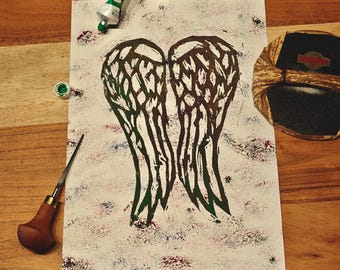 Linocut print "Daryl Dixon's Wings"