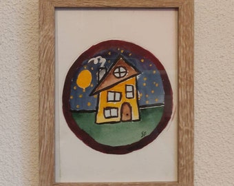 Aquarell Zuhause gerahmt
