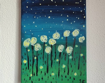 Gemälde Blumenwiese bei Nacht
