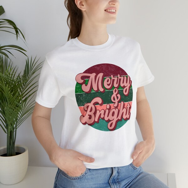 Berry and Bright Christmas Tshirt - Tshirt - Bella Canvas - Unisex Jersey Short Sleeve Tee