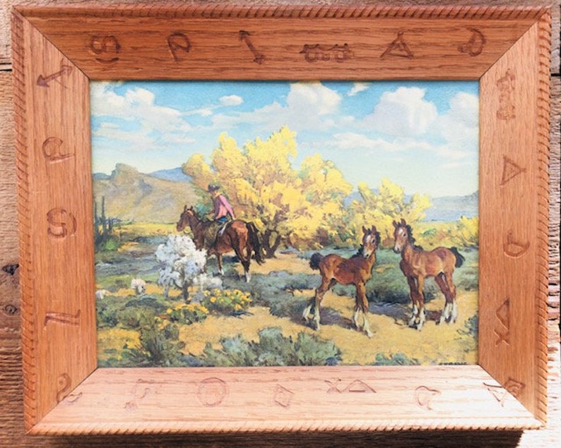 Vintage framed western art print Ray Strang Double Etsy