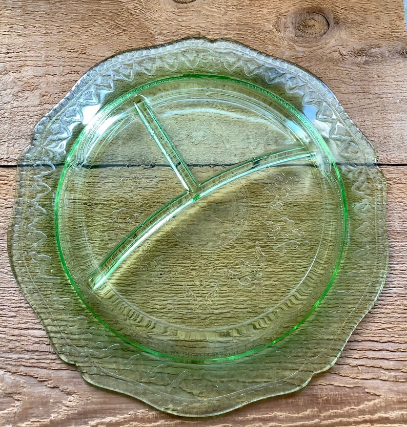 Vintage green depression glass divided luncheon plate | Etsy