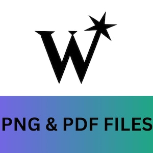 May include: Black and white logo of a stylized letter W with a star above it. The text "PNG & PDF FILES" is below the logo.