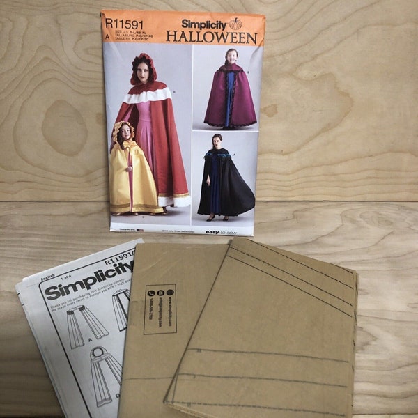 New Uncut Simplicity Halloween Pattern R11591 Child Misses Frozen Elsa Anna Cape Hood Red Riding Hood