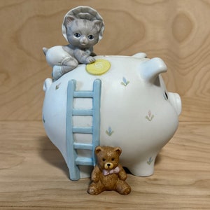 True Vintage 1989 Shackman Schmid Kitty Cucumber Kitten Porcelain Piggy Baby Bank