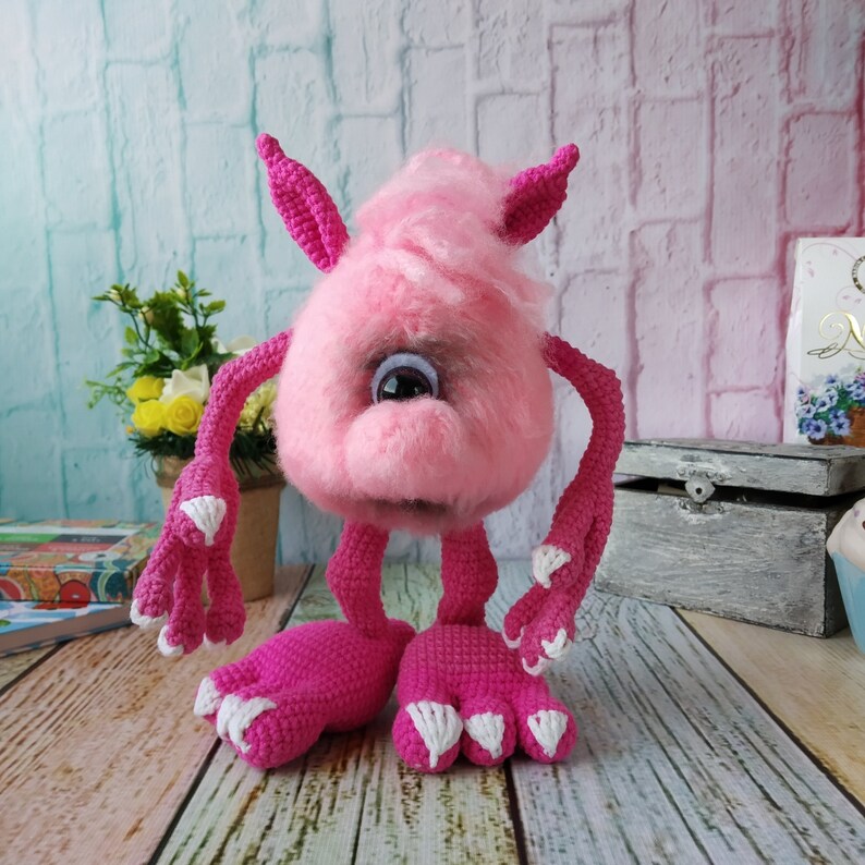 Cute Pink FLUFFY MONSTER TOY. Creepy stuffed halloween Etsy