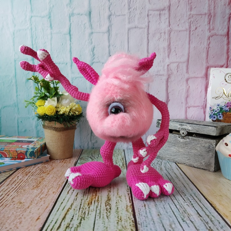 Cute Pink FLUFFY MONSTER TOY. Creepy stuffed halloween Etsy