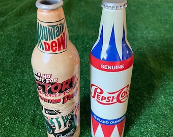 Lot of 2 Pepsi Cola Mountain Dew Collectable Limited Edition Aluminum Bottle