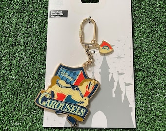 Disneyland Park King Arthur Carrousel Gold Metal Keychain Rare Purse Charm NEW