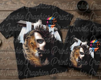 Lion of Judah Jesus Crown of Thorns PNG - Christian Faith Split Face Digital Download for DTF Sublimation