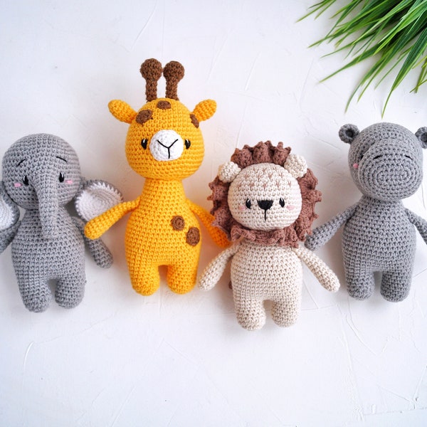 Löwe, Giraffe, Elefant, Nilpferd Stofftiere, Safari Tiere kleine Kuscheltiere, Dschungel Babyparty Geschenk