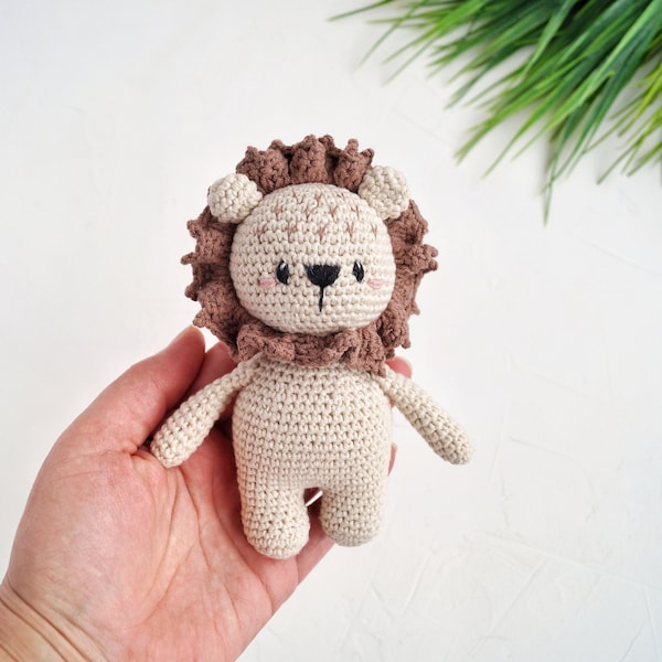 Lion stuffed animal toy, Baby first toy, Safari animal small toy for toddler, First birthday gift, Organic baby toys