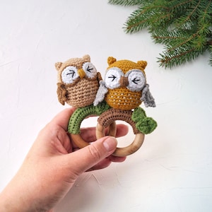 Owl baby toy, Gender neutral gift for owl or woodland baby shower, Forest animal small toy