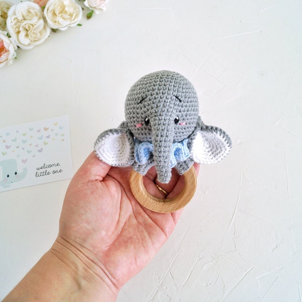 Elephant cotton baby first toy, Safari baby shower gift, Personalized toy, Postpartum gender neutral package, New mom gift, Jungle nursery