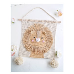 Lion crochet wall hanging for nursery room Cotton wall decor for bedroom Nursery safari animal wall decor for Kids room Jungle room decor