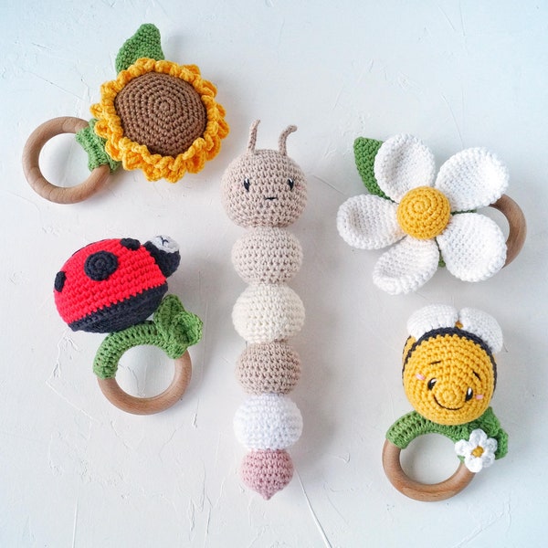 Honey bee, caterpillar and ladybug baby toys, First birthday gift set, Summer baby shower gift idea, Baby in bloom decor, Expecting mom gift