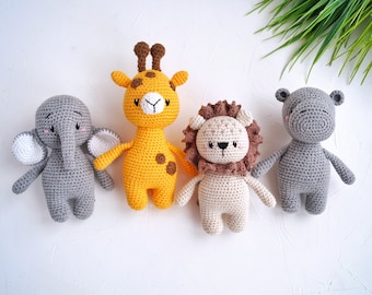 Lion, giraffe, elephant, hippo stuffed toys,  Safari animals small cuddle toys, Jungle baby shower gift