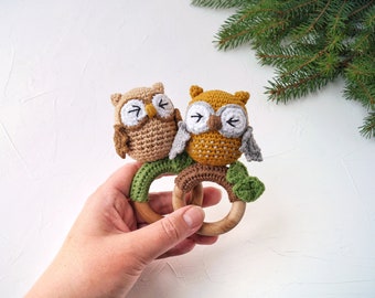 Owl baby toy, Gender neutral gift for owl or woodland baby shower, Forest animal small toy