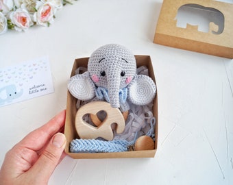 Elephant baby boy gift set, New mom gift box, Elephant baby gift for pregnant friend