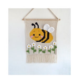Bumblebee crochet nursery wall hanging, Gender neutral wall decor, Honey bee nursery wall art