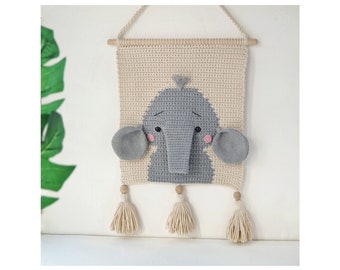 Elephant wall hanging for nursery room, Safari animal wall decor for kids room, Jungle nursery wall art