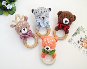 Bear, fox, deer, frog, raccoon, rabbit, wolf baby small toys, Woodland baby shower gift, Forest animal toys for newborn, Mom gift package