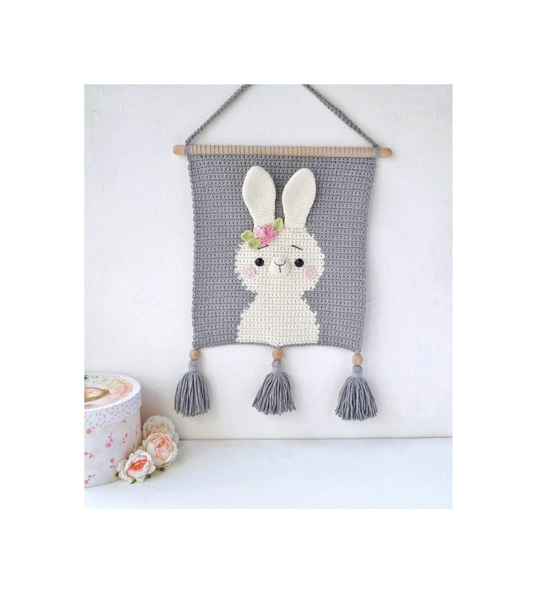 Rabbit Wall Hanging for Woodland Nursery Decor, Kawaii Bunny Wall Decor ...