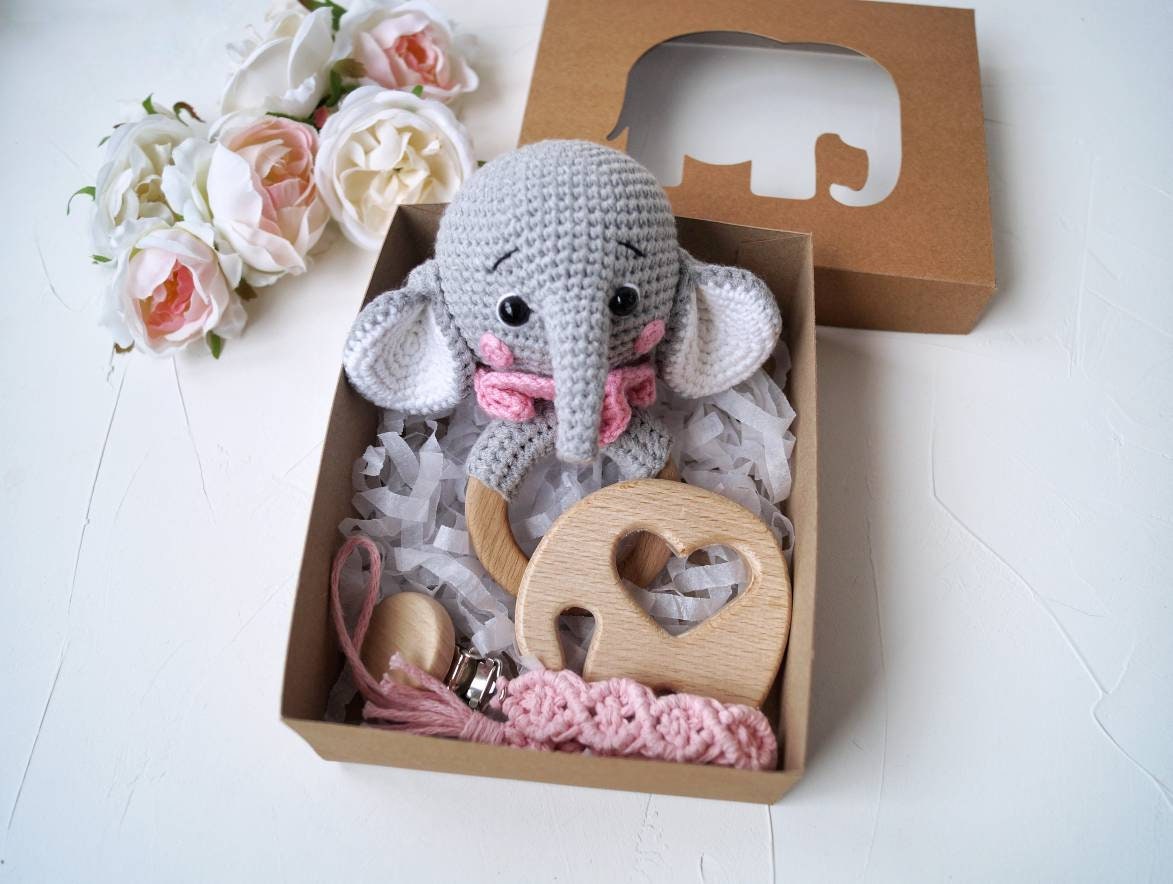 Elephant baby girl gift box Elephant baby rattle Mom to be Etsy