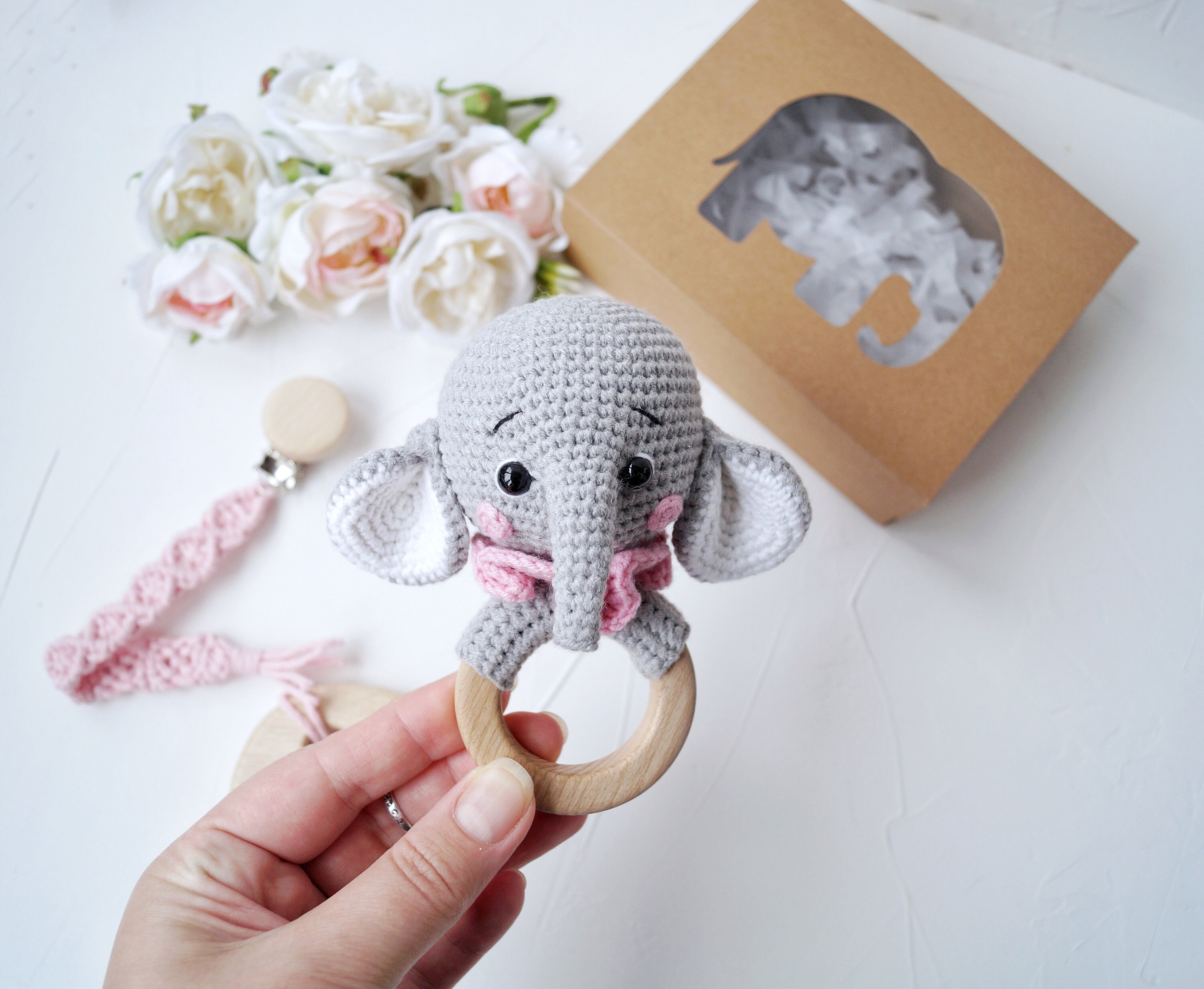 Elephant baby girl gift box Elephant baby rattle Mom to be Etsy