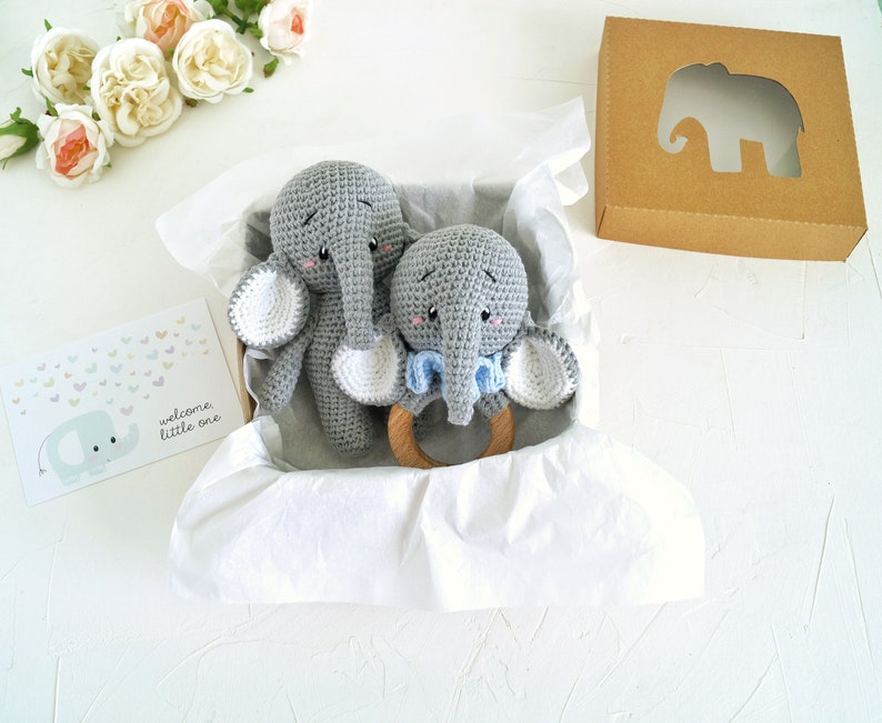 Elephant Baby Boy Welcome Gift Set, Safari Baby Shower Gift Box for Mom ...