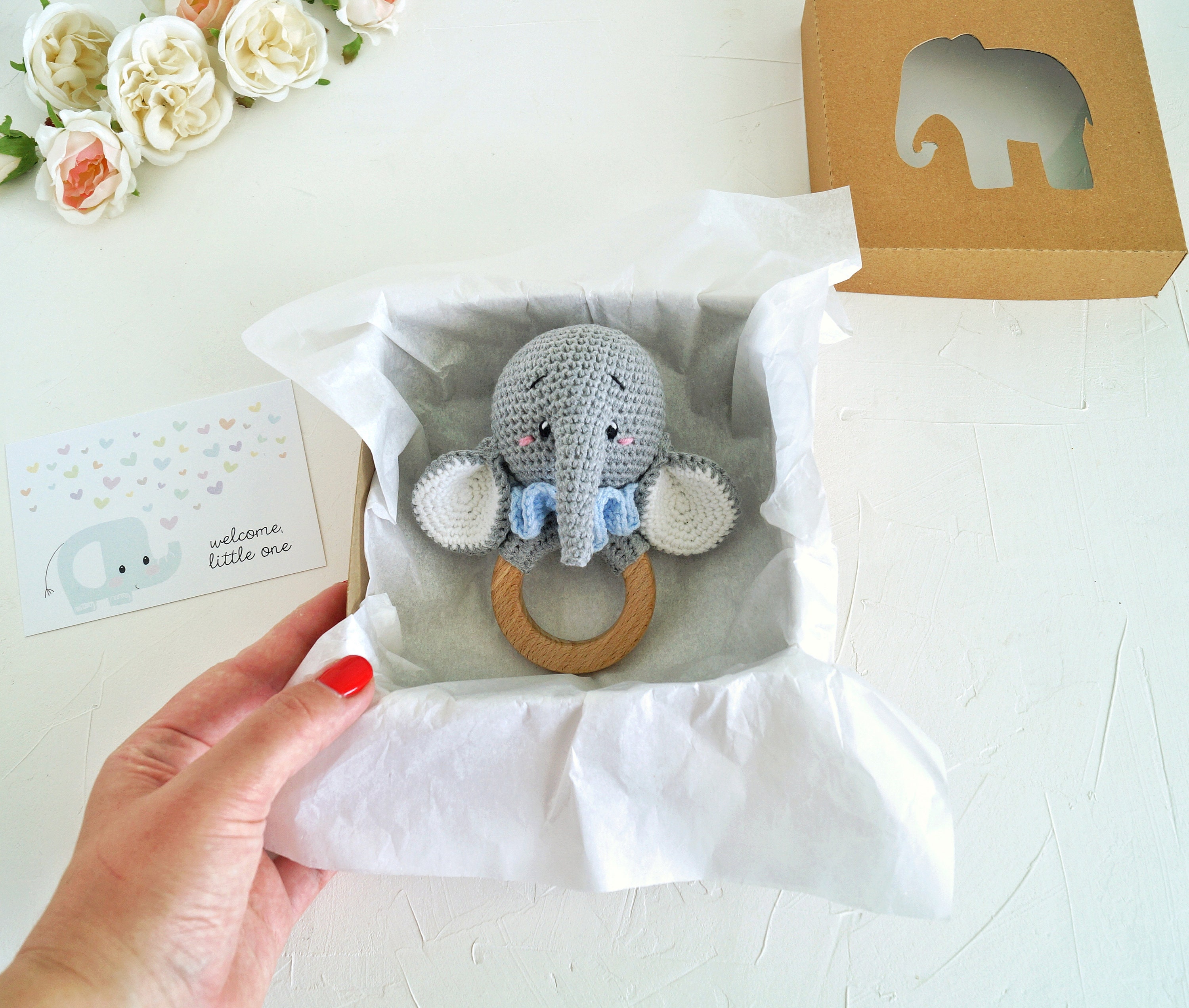 Elephant Baby Boy Welcome Gift Set, Safari Baby Shower Gift Box for Mom ...