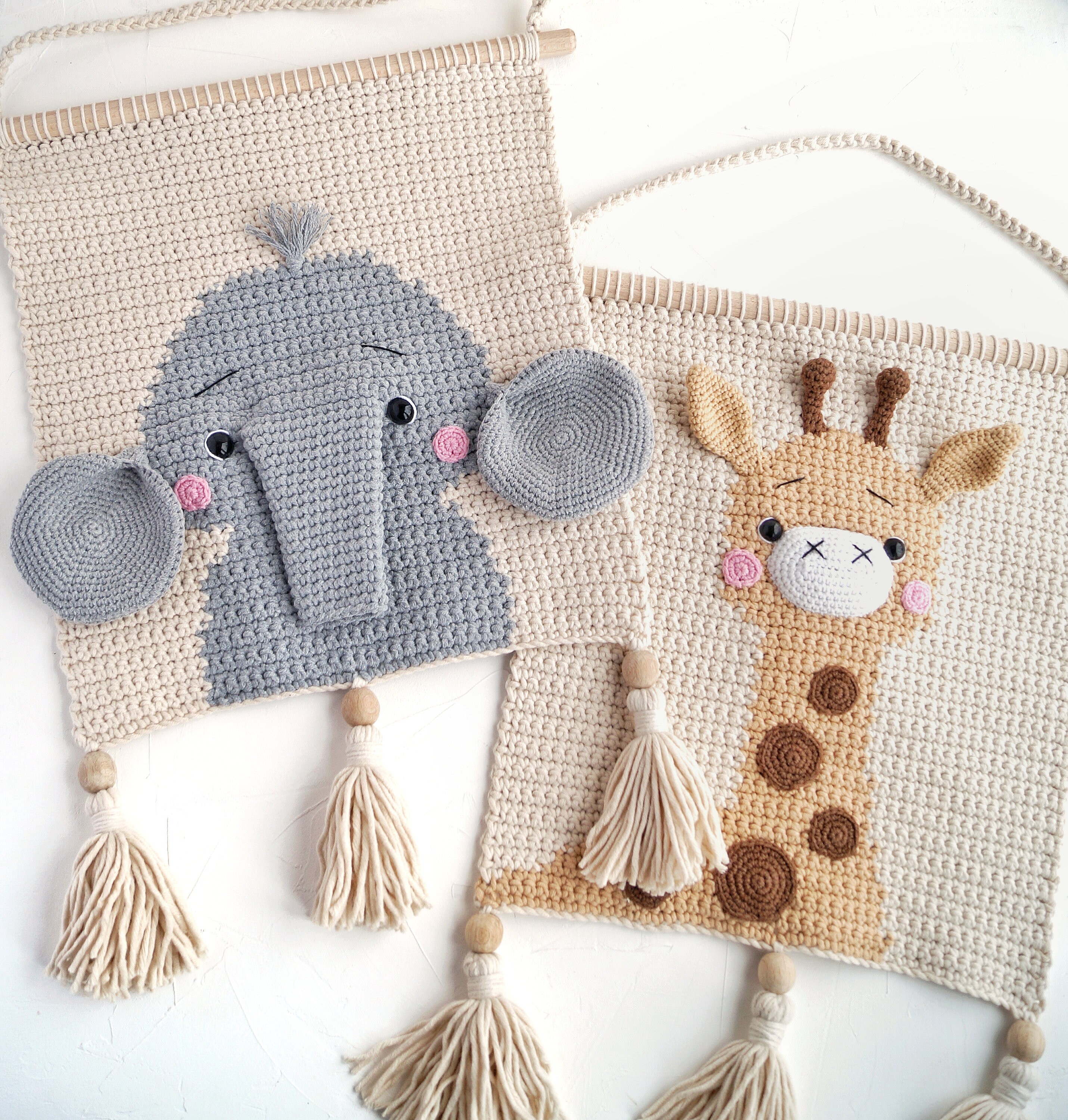 Jungle Nursery Decor Set of Wall Hangings, Lion Elephant Giraffe Kids ...