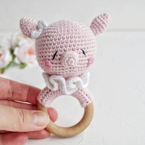 Pig cotton baby toy, Pink baby girl gift, Farm animal baby shower gift box, Organic natural baby toy,  Personalized gift, Piglet nursery