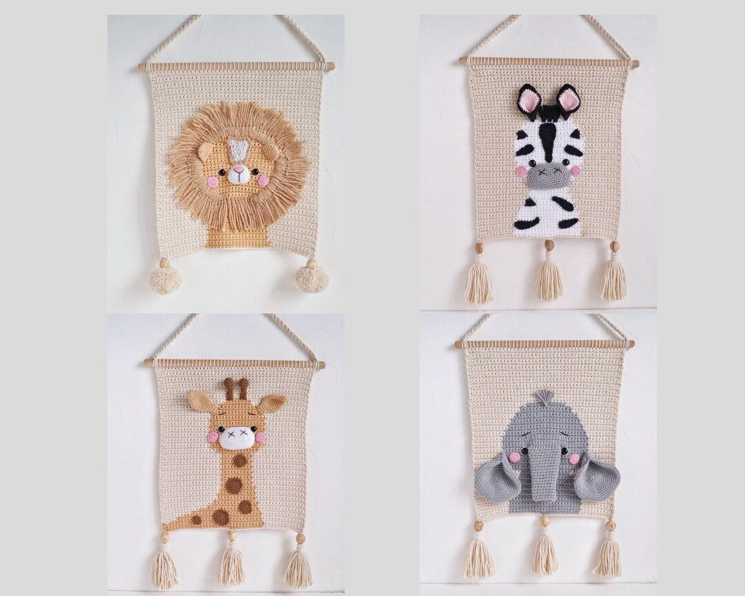 Lion Giraffe Zebra and Elephant Wall Hangings for Safari Nursery Wall ...