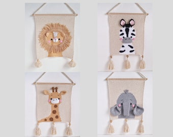 Lion Giraffe Zebra and Elephant wall hangings for safari nursery wall decor, Set of 4 posters for jungle kids room wall art