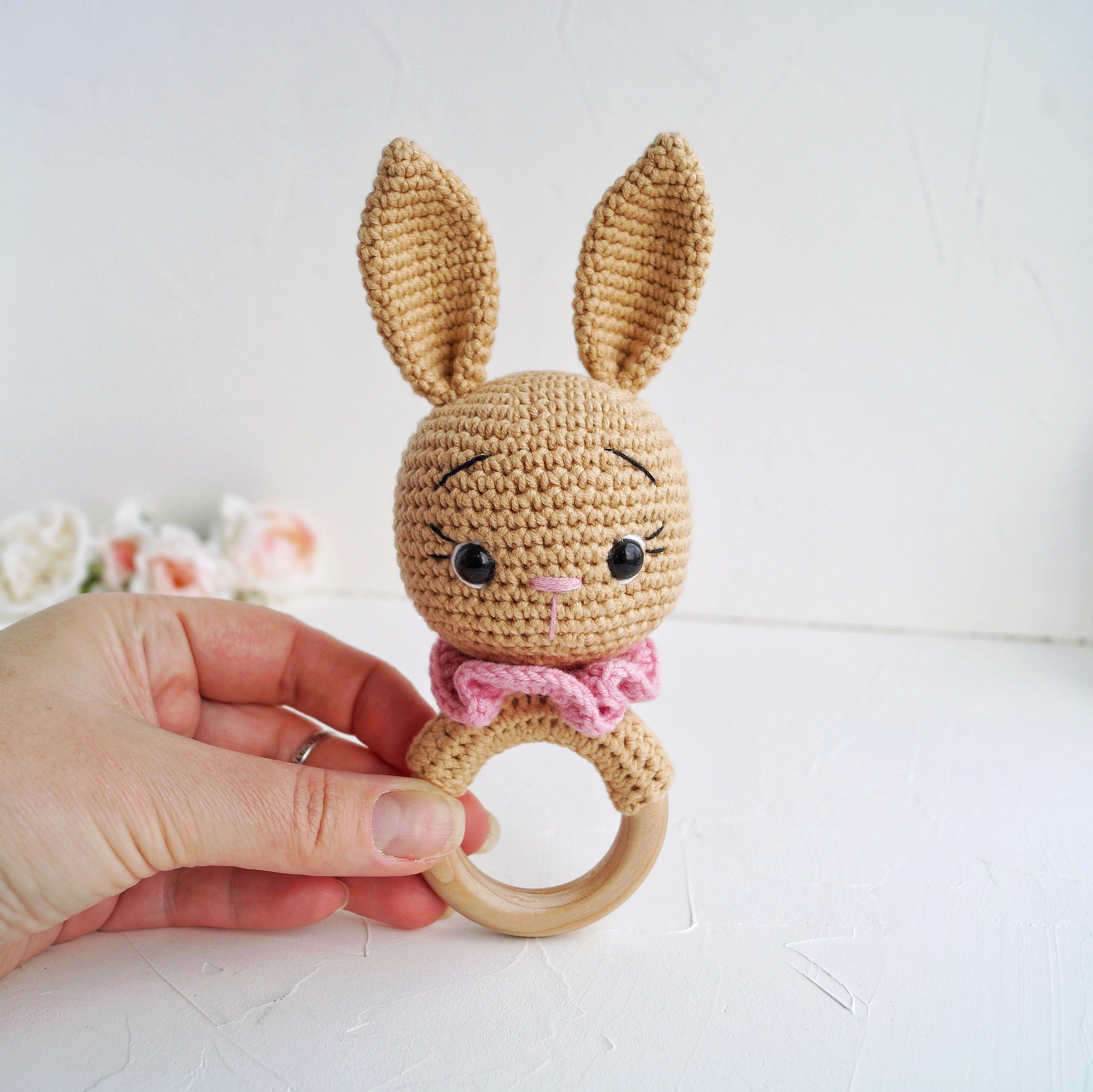 Bunny cotton baby rattle Bunny stuffed toy Personalized gift Etsy