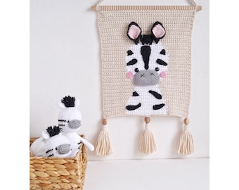 Zebra baby gift box, Zebra small stuffed toy, zebra baby toy on ring and zebra wall hanging, Gender neutral gift set for safari baby shower