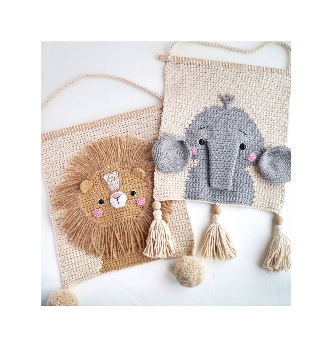 Jungle Nursery Decor Set of Wall Hangings, Lion Elephant Giraffe Kids ...