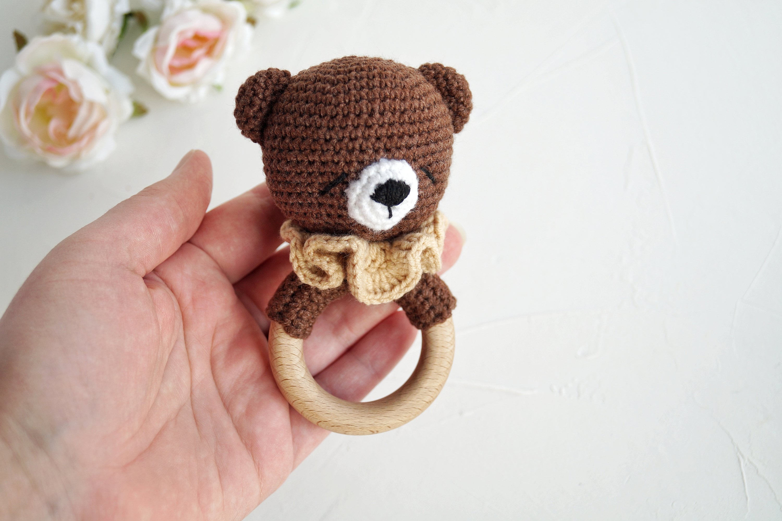 Teddy Bear Cotton Baby Toy, Woodland Baby Shower Gift, New Parents Gift ...