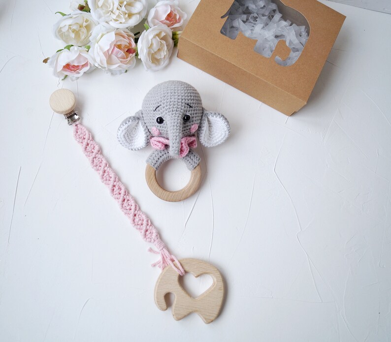 Elephant baby girl gift box Elephant baby rattle Mom to be Etsy