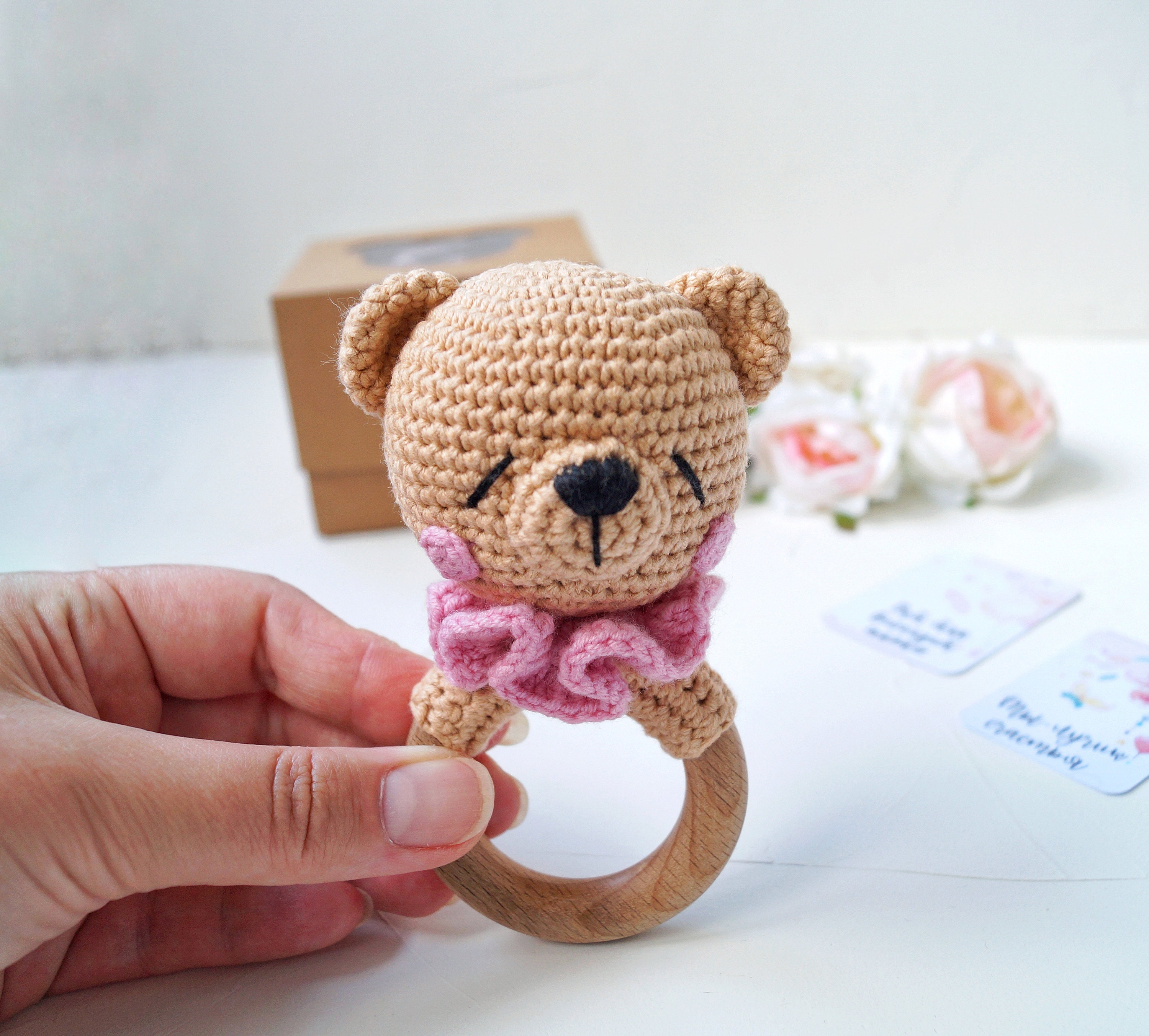 Teddy Bear Cotton Baby Toy, Woodland Baby Shower Gift, New Parents Gift ...