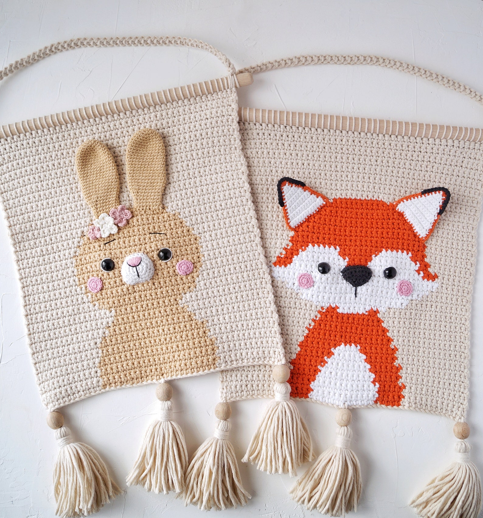 Bunny crochet wall hanging for baby girl nursery Rabbit wall Etsy