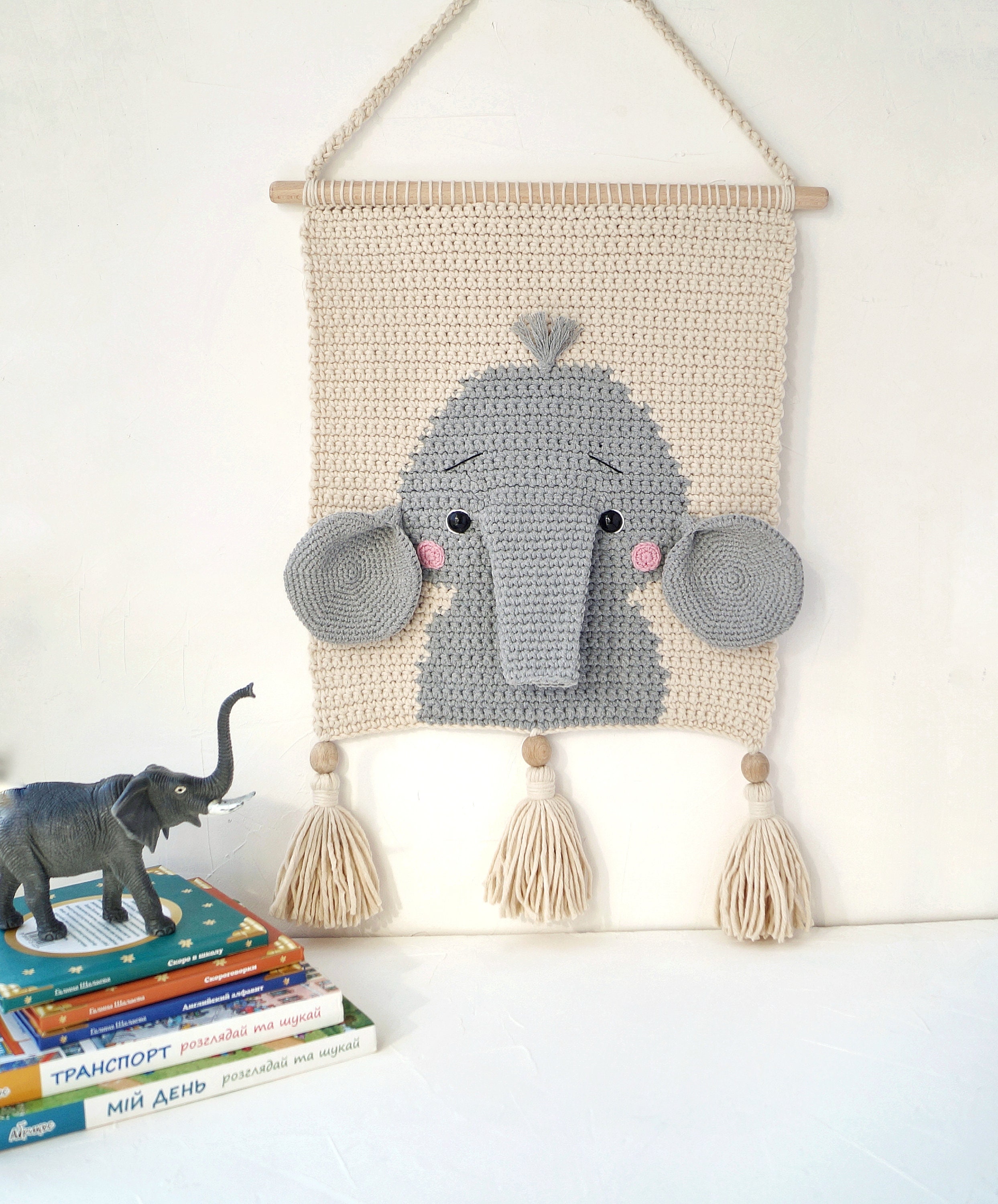 Jungle Nursery Decor Set of Wall Hangings, Lion Elephant Giraffe Kids ...