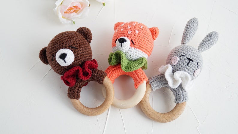 Teddy Bear Cotton Baby Toy, Woodland Baby Shower Gift, New Parents Gift ...