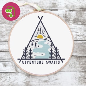 Adventure Awaits Modern Cross Stitch Pattern - Instant Download
